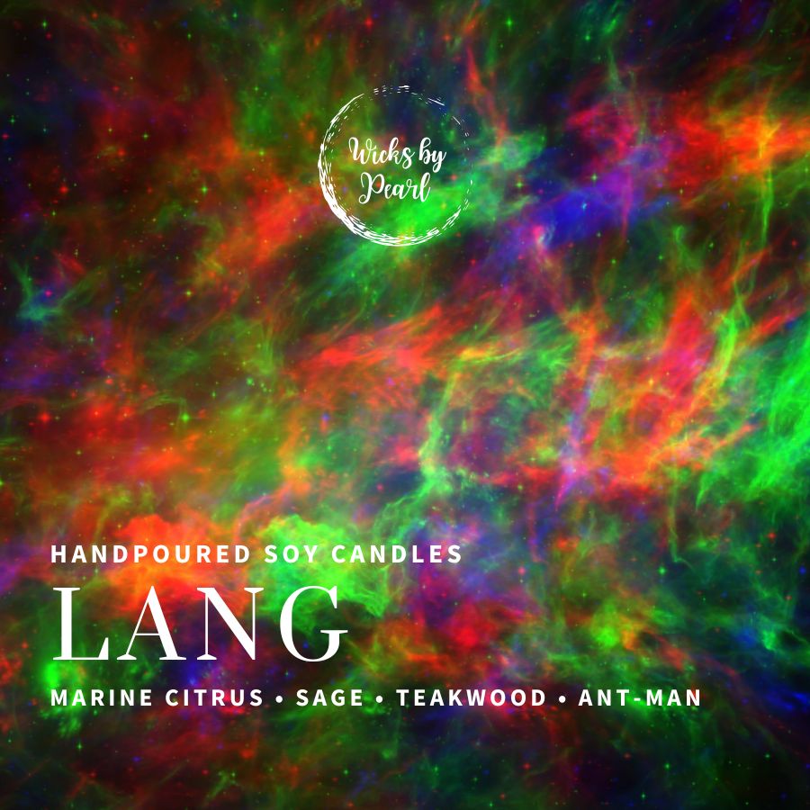 Candle name: Lang. Scent is Marine citrus, Sage, Teakwood, and Antman