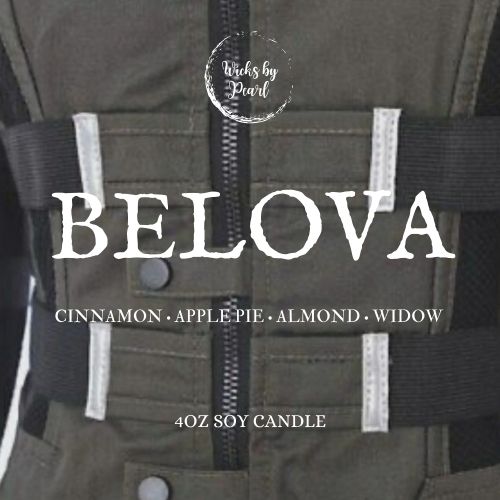 Candle name Belova. Candle scent: cinnamon, apple pie, almond, widow